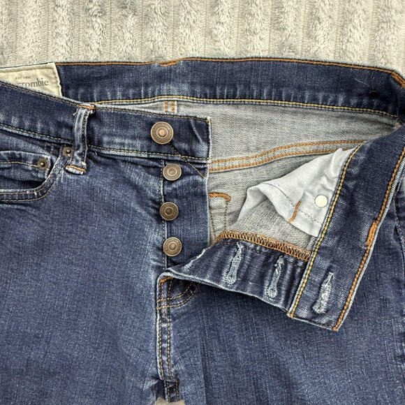 Abercrombie & Fitch Jeans Mens 30 Blue Button Fly Straight 1E5341 Stretch 30x28 - Picture 5 of 11